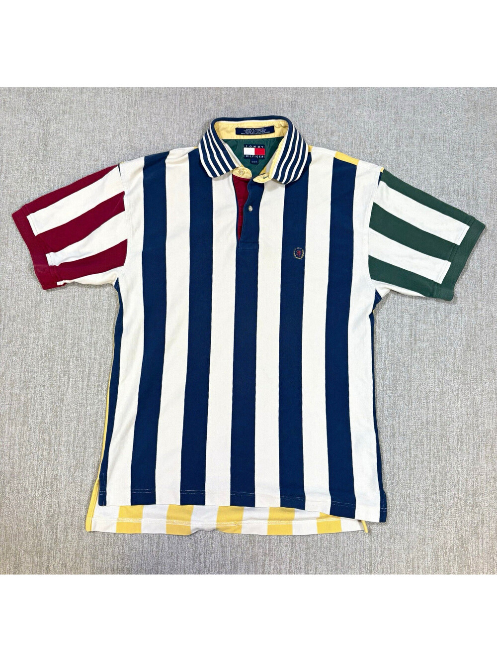Vintage 90s Tommy Hilfiger Polo Mens M Colorblock Striped Crest Logo Flag Tag